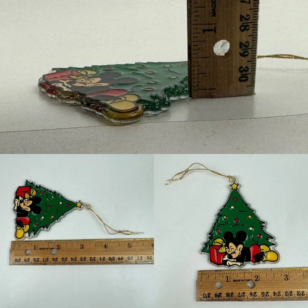 Vtg Mickey Mouse Sleeping Under Christmas Holiday Tree Ornament‎ Disney Plastic